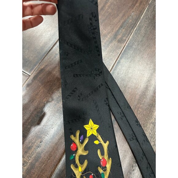 Hallmark Jolly Tie Greetings Reindeer Christmas Necktie Black - Picture 8 of 9